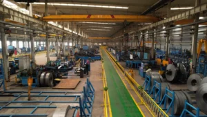 Pipe mill workshop with overhead crane