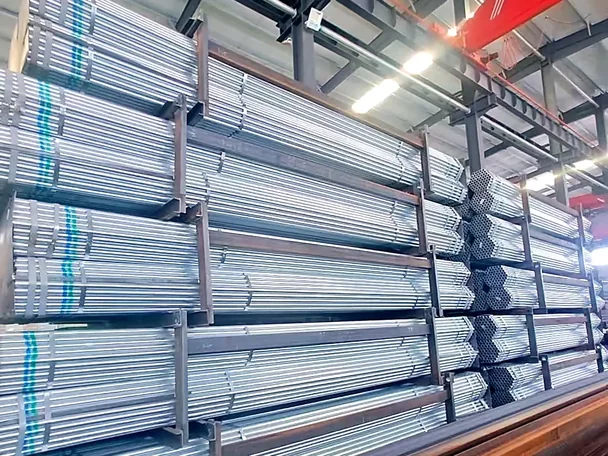 Galvanized rectangular tube bundles strapped for shipment